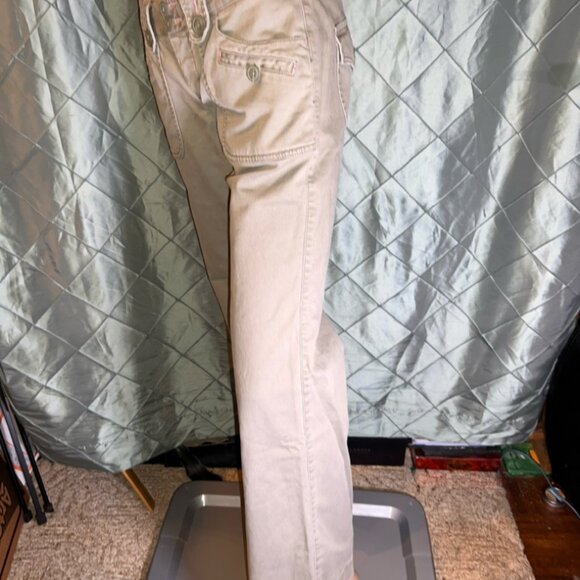 Vtg American Eagle Women 4 Reg Olive Green Stretch Button Pocket Flair Leg Pants - Picture 7 of 8